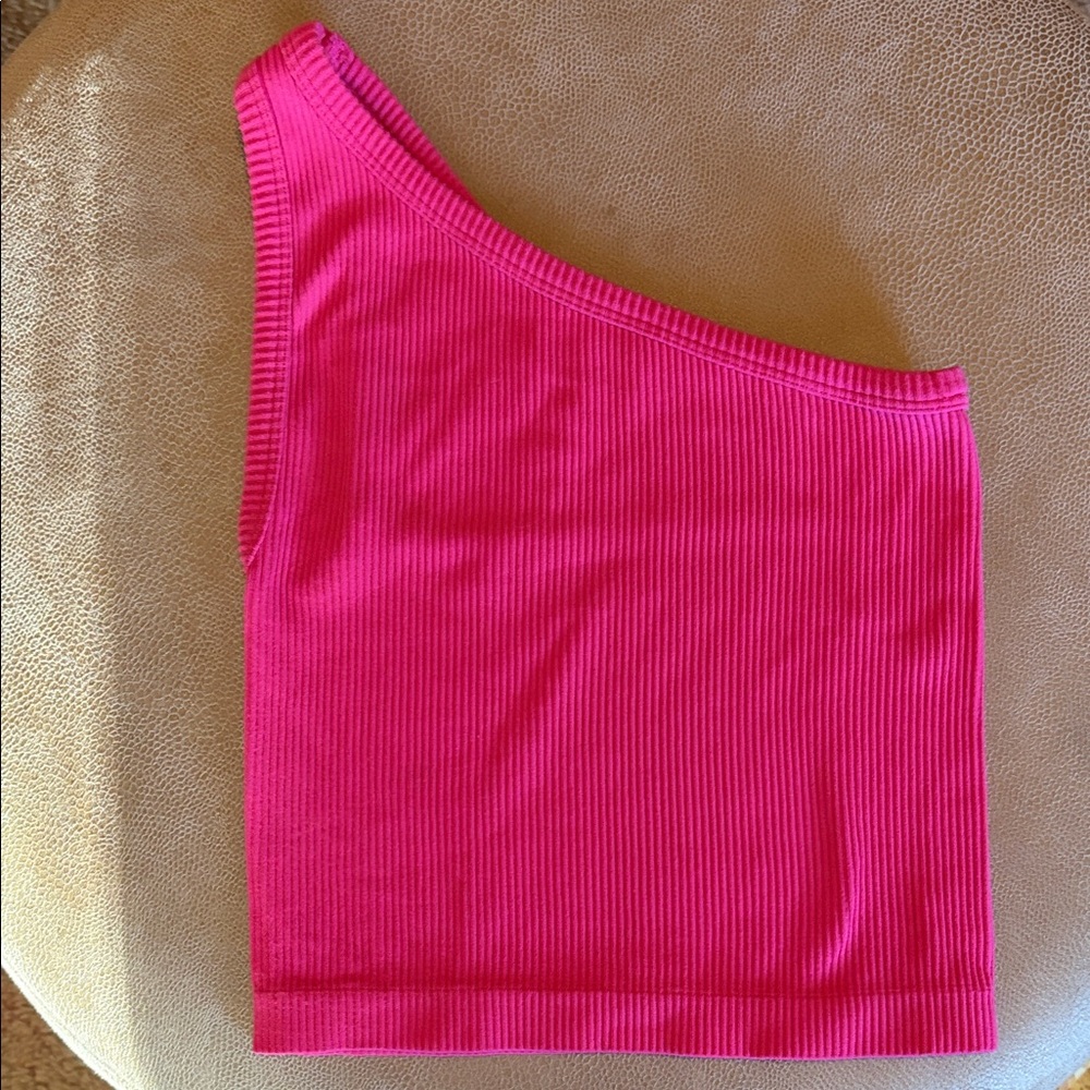 Ambiance Pink One-Shoulder Ribbed Crop Top Size M/L